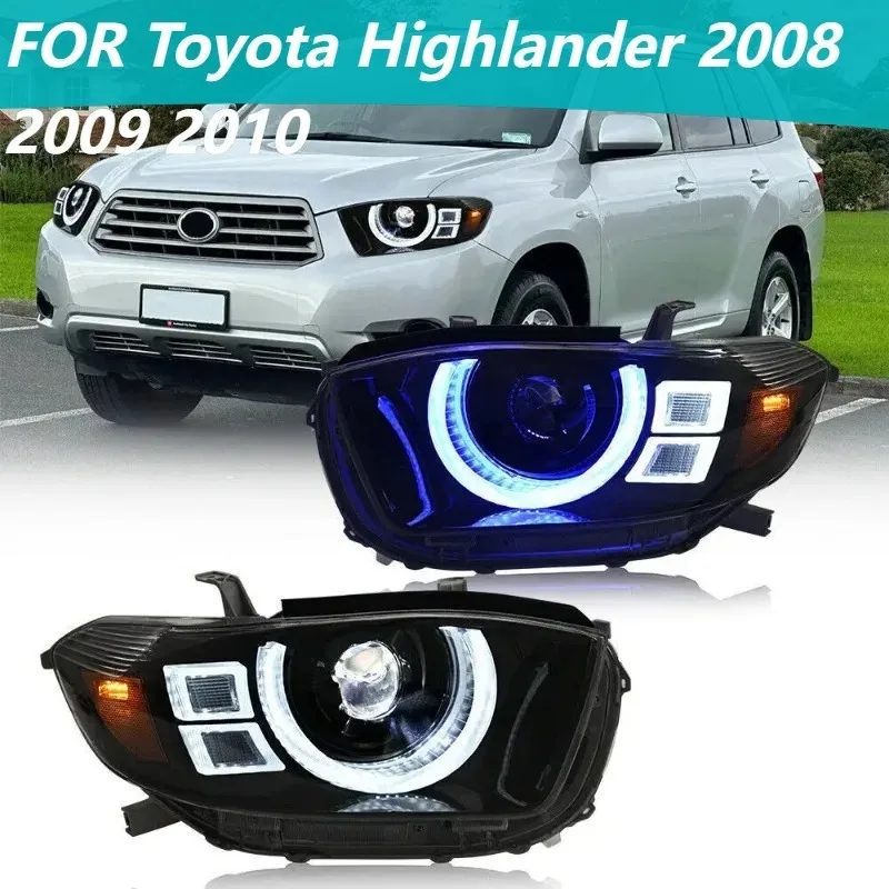 

1 пара светодиодных фар для Toyota Highlander 2008-2010, последовательный передний фонарь DRL в сборе