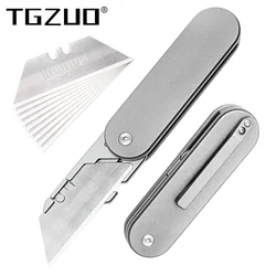 Utility Knife Titanium Alloy Handle SK5 Steel Blade Folding Knife Outdoor Pocket EDC Cutter Tool Portable Sharp Hobby Knife