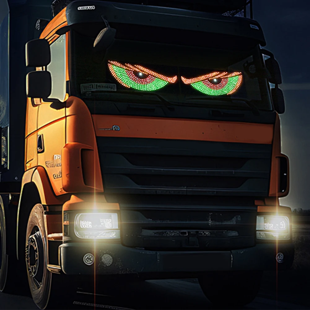 2Pcs LED Car Dynamic Devil Eye Light Sticker USB Car Evil Eyes Warning Lamp 11 Modes Car Windshield Demon Eye Lights for Truck