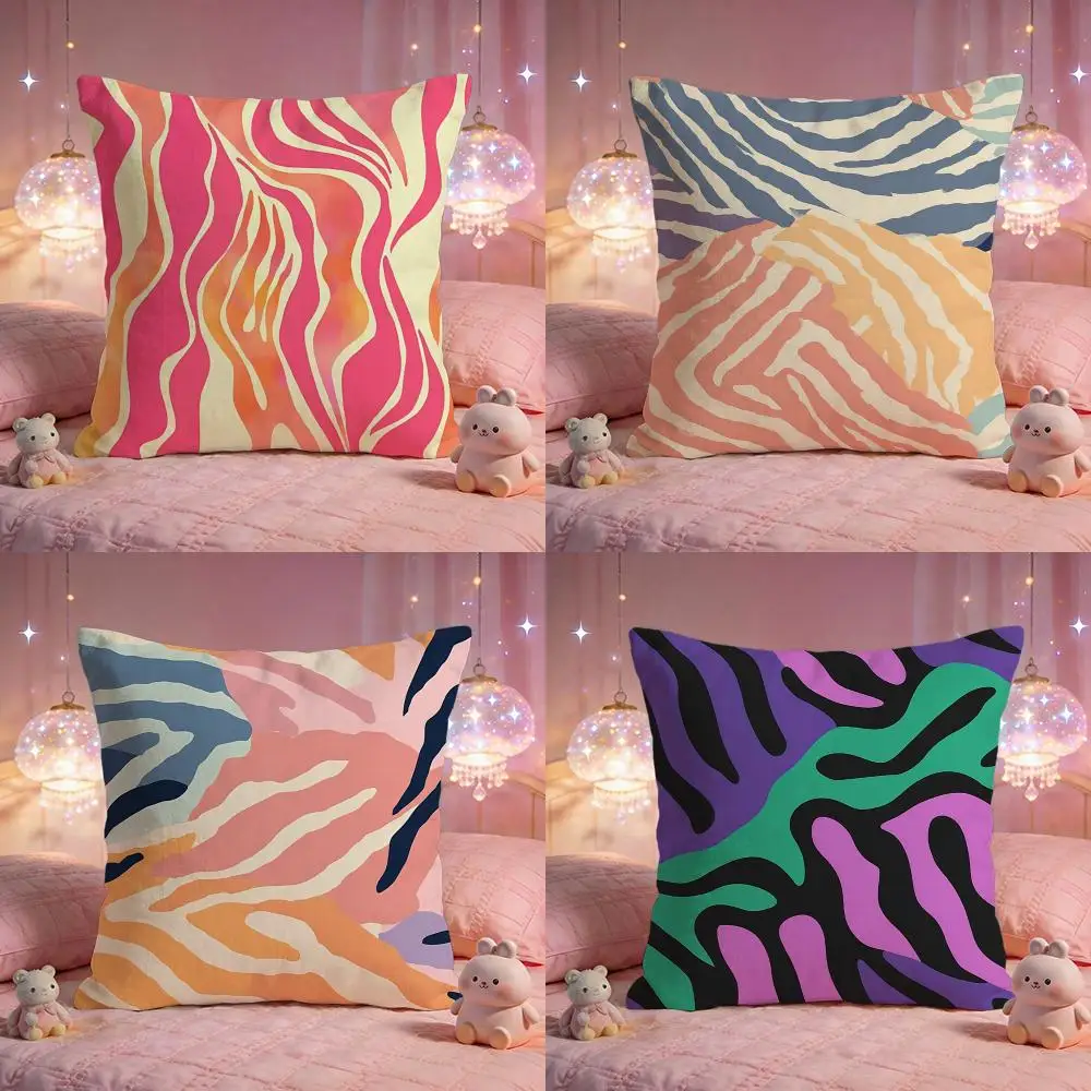 Soft Pastel Wavy Stripe Print Cushion Cover Premium Comfort Reversible Pillow Cove -Two in One Design for Any Room  Car Interior