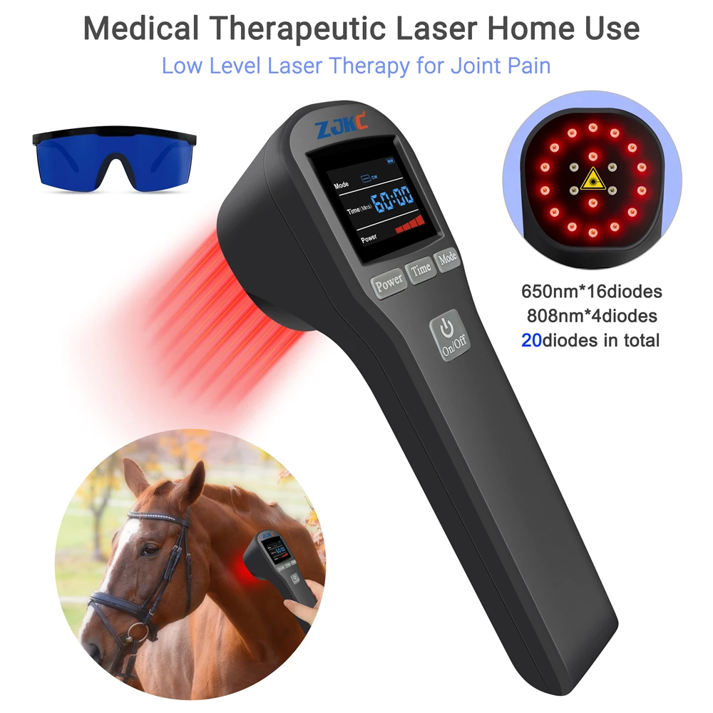 ZJKC 20diodes Portable Laser Therapy Machine for Pain Relief Wound Healing 650nm 808nm Red Light Physiotherapy Massage Device