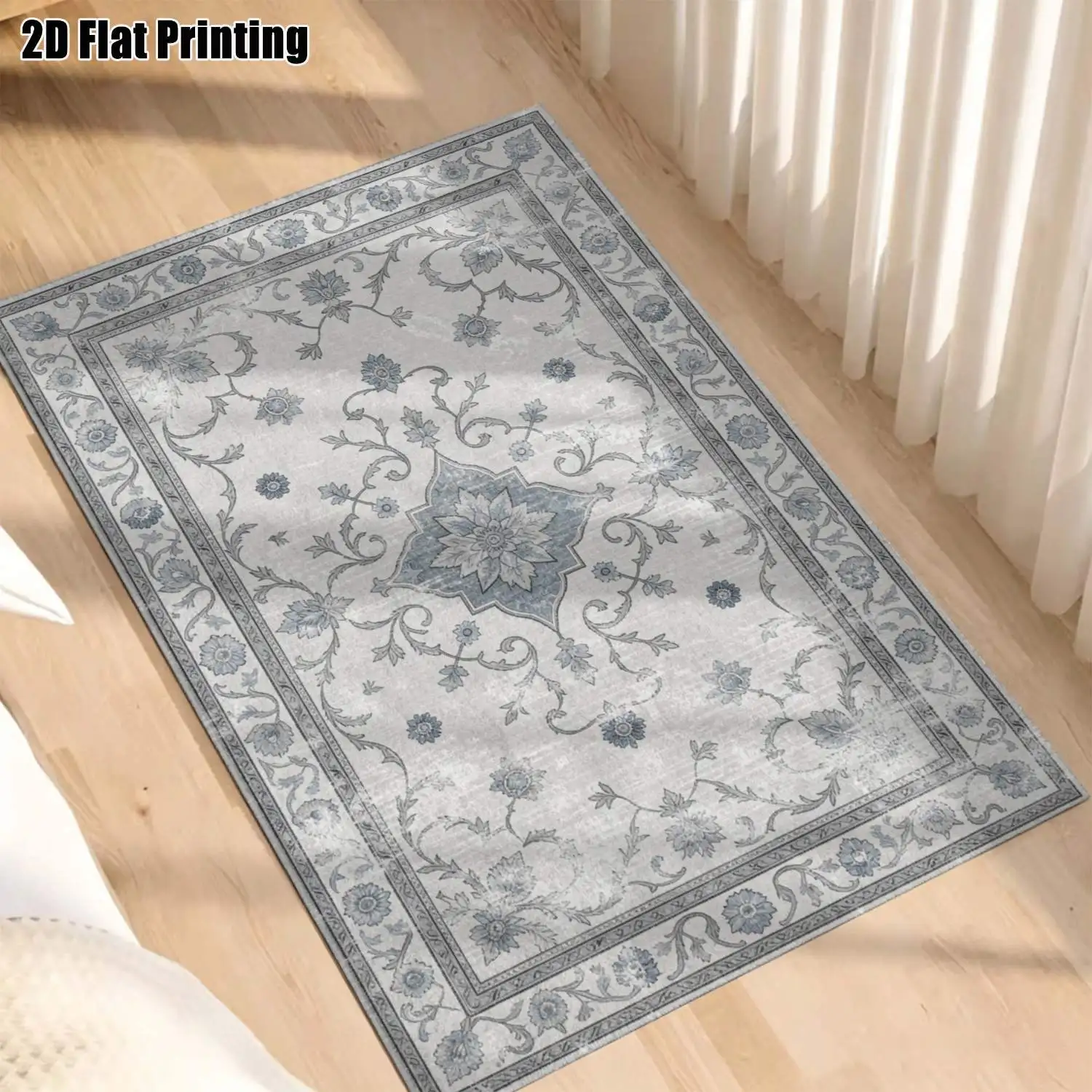 1Pc 2D Printed Light Brown Scrolling Flower Pattern European Retro Decor Carpet, Washable, Multi-Size for Home Multi-Scene Use