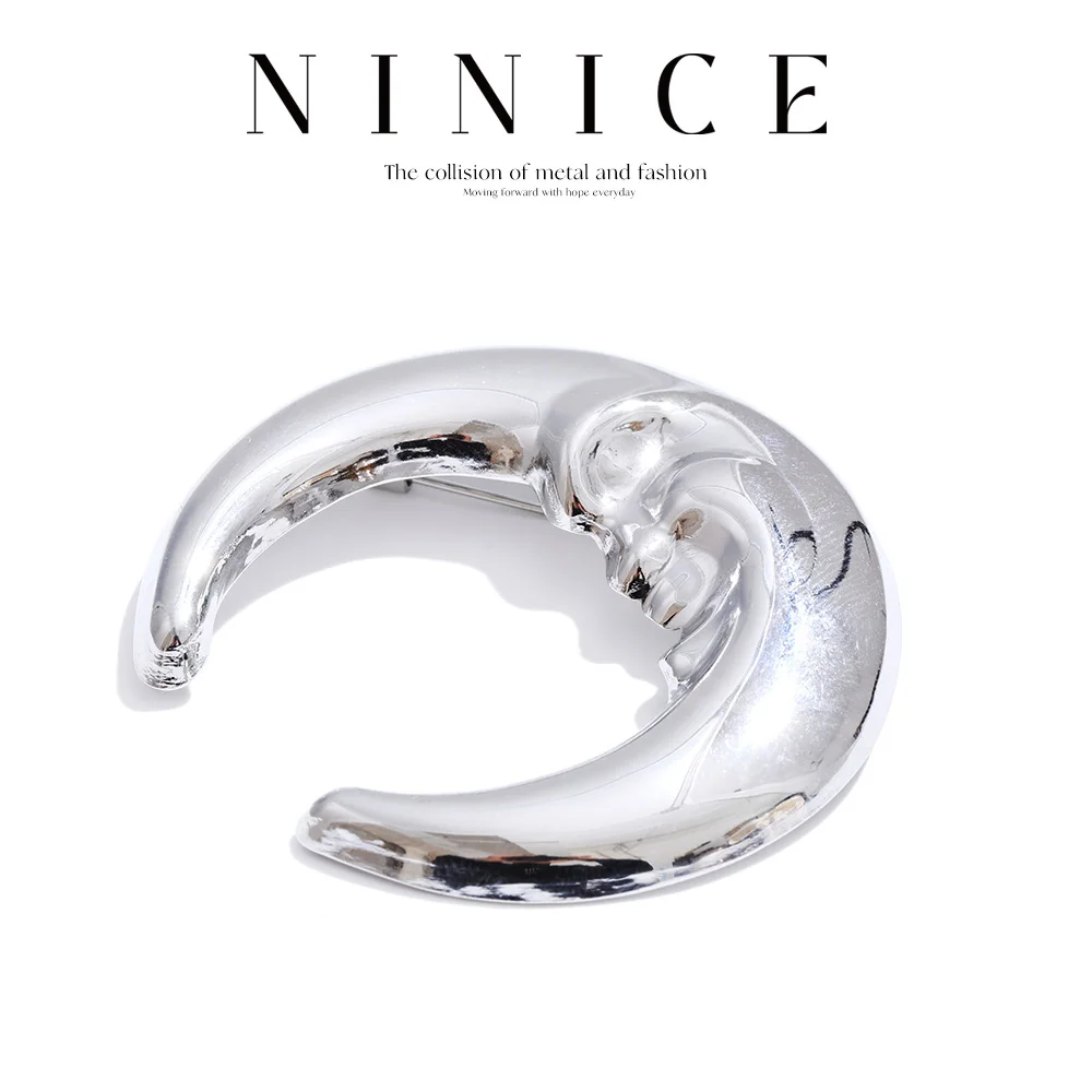 NiNice Edelstahl-Mond-Brosche, wasserdicht, modisch, künstlerisch, trendig, Unisex, Schmuckzubehör, günstiger Großhandel