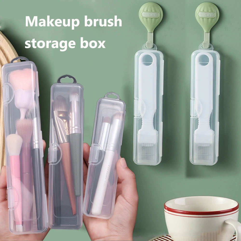 Transparent Makeup Brush Storage Box Dust-proof Plastic Make Up Brushes Organizer Lightweight Tableware Container Beauty Tools