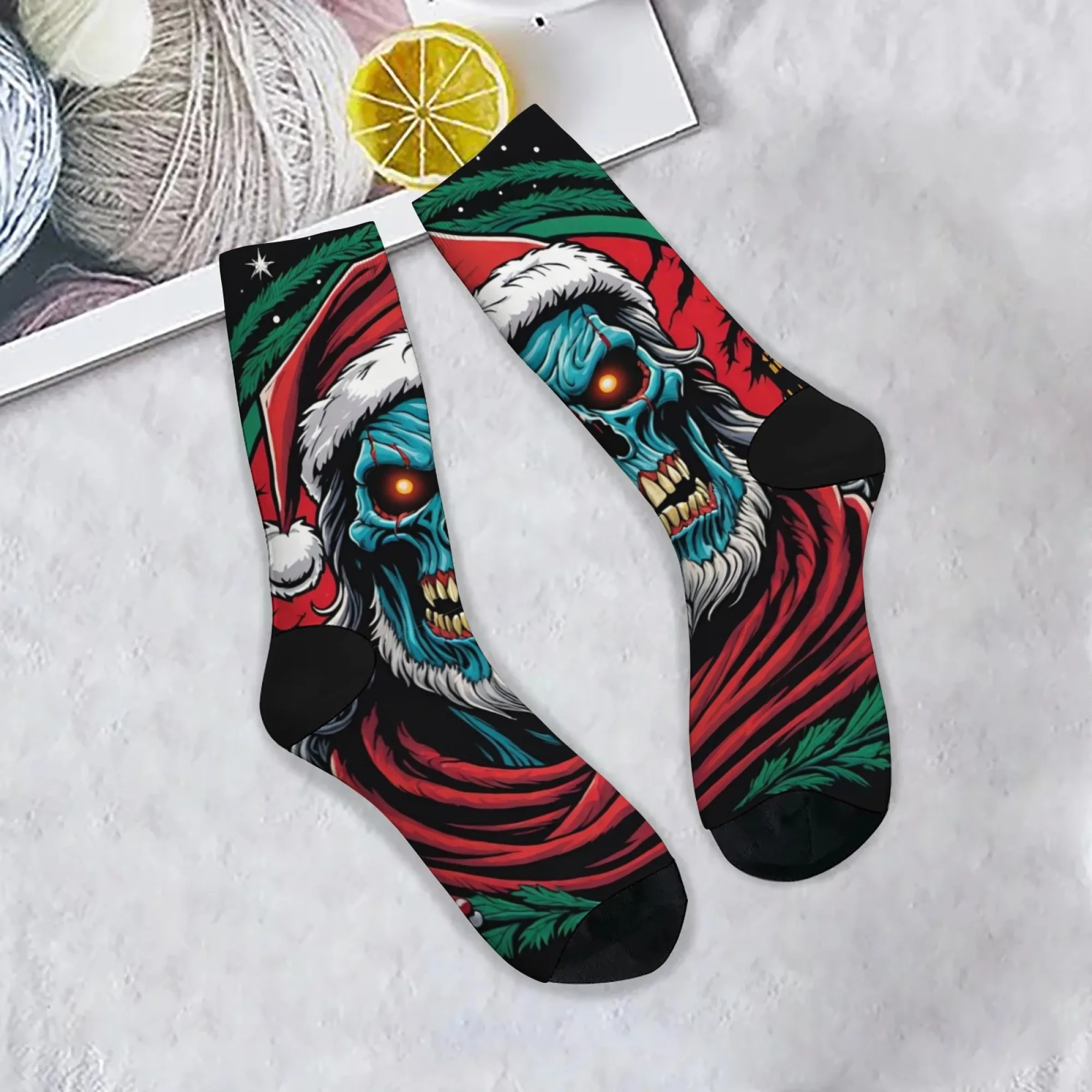 

Horror Skull Santa Claus Men's Socks Retro Trend Crazy Hip-Hop Socks Breathable Non-slip Novelty Funny Crew Socks Christmas Gift