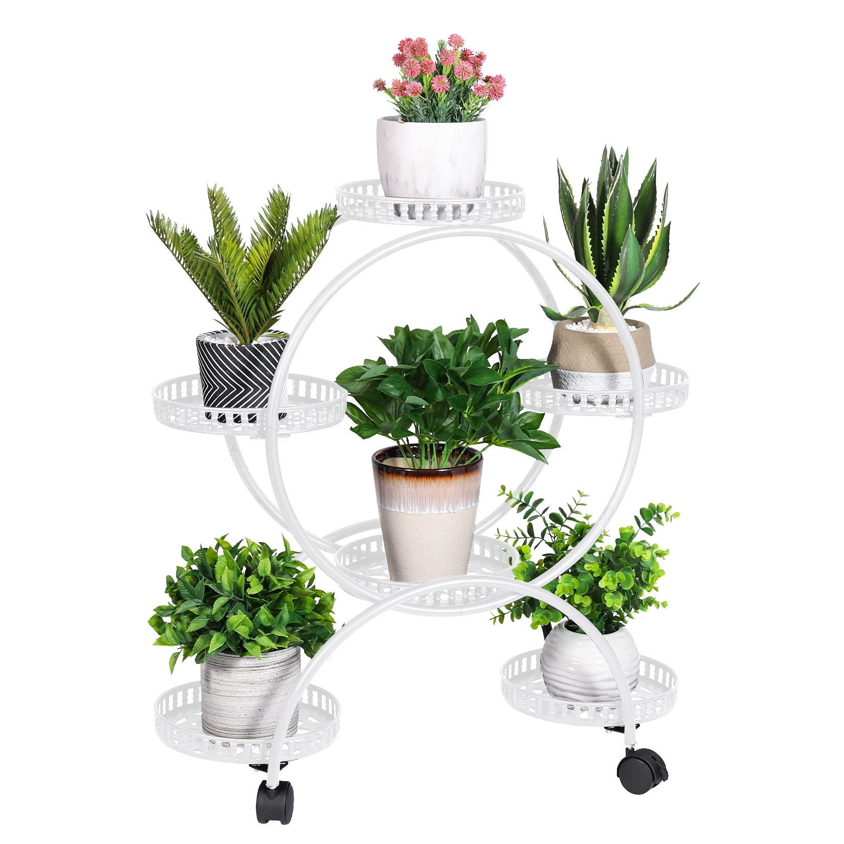 Heavy Duty Metal Plant Stand Garden Cart Flower Pots Holder with Lockable Wheels