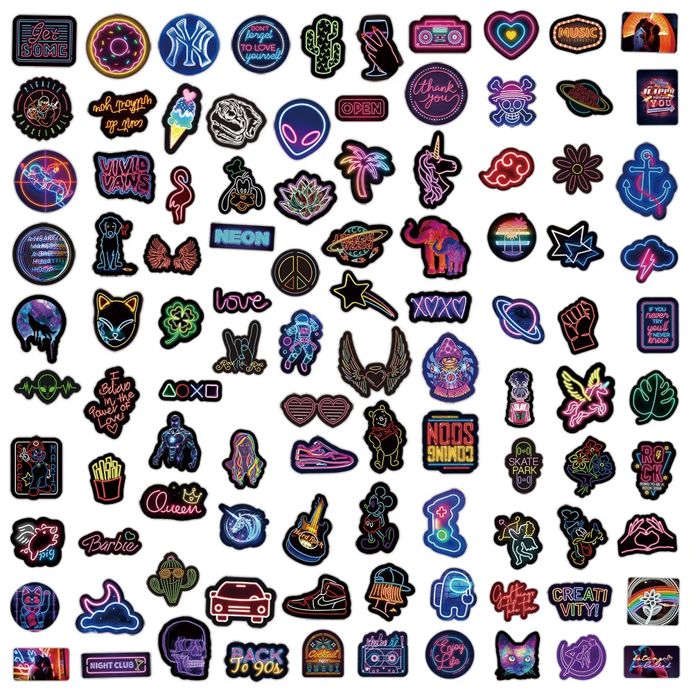 10/30/50pcs Neon Cartoon Graffiti Aufkleber Geschenke trend ige Dekoration Laptop wasserdicht Aufkleber Fahrrad Skateboard Gitarre Großhandel