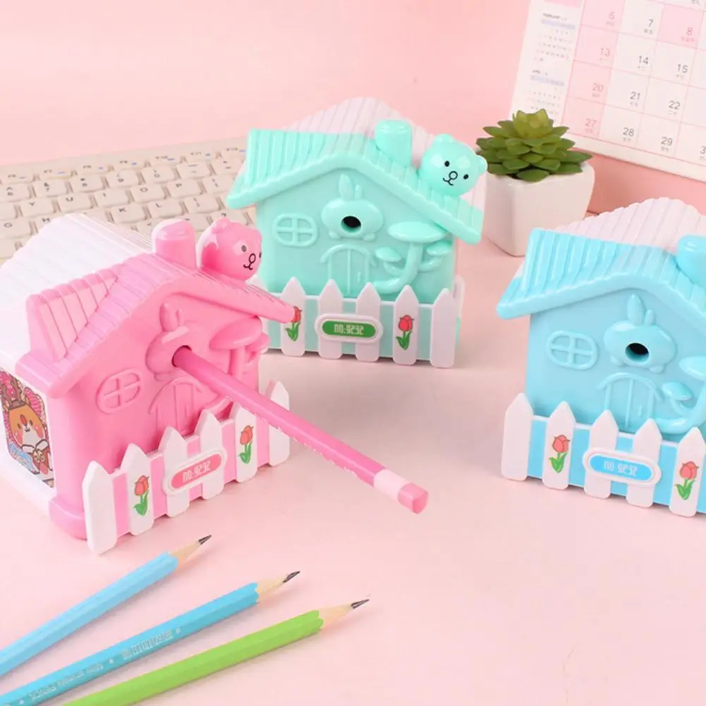 Pencil Curler Cartoon House Design Pencil Sharpener Kawaii School Supplies Stationery Shavings Storage Pencil Scroller for Kids