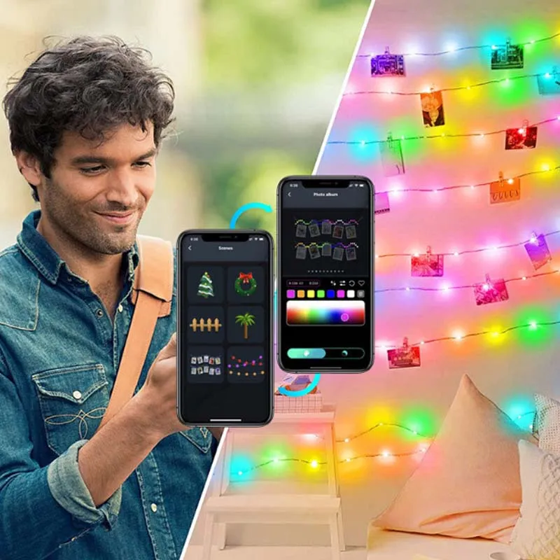 USB RGBIC Fairy String Light 5/10/15/20M luce natalizia con APP Bluetooth e telecomando per la decorazione della ghirlanda dell'albero di natale