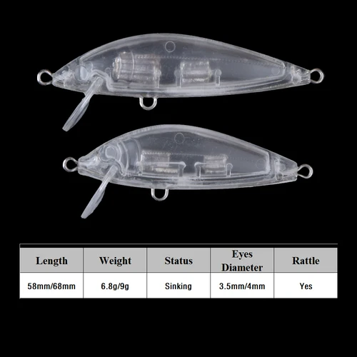 Imagen 2 del producto Chan'sHuang, 10 Uds., Señuelos de pesca sin pintar, 6,8g/9g, alambre de pececillo que se hunde, va a través del cuerpo, cebo de pesca en blanco hecho a mano DIY