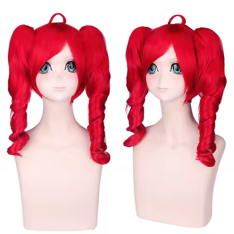 Anime Kasane Teto wig cosplay women cute red ponytail wig high heat resistant hair Teto wig free wig cap long curly hair