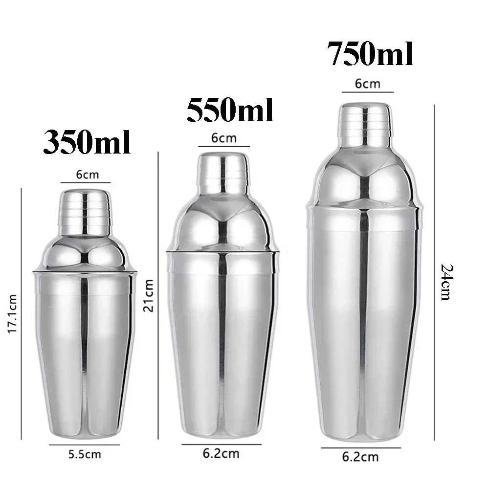 Cocktail Shaker Bartender Tool Stainless Steel Cobbler Shaker Wine Mixer Martini Drinking Bar Party Accessories 350/550ml/750ml