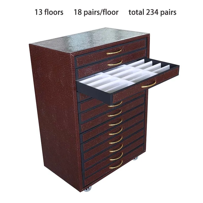 Large Capacity PU 234  Eyeglasses Exhibition Display Sunglasses Storage Cabinet 13 Floors Optical Glasses Box with Wheel