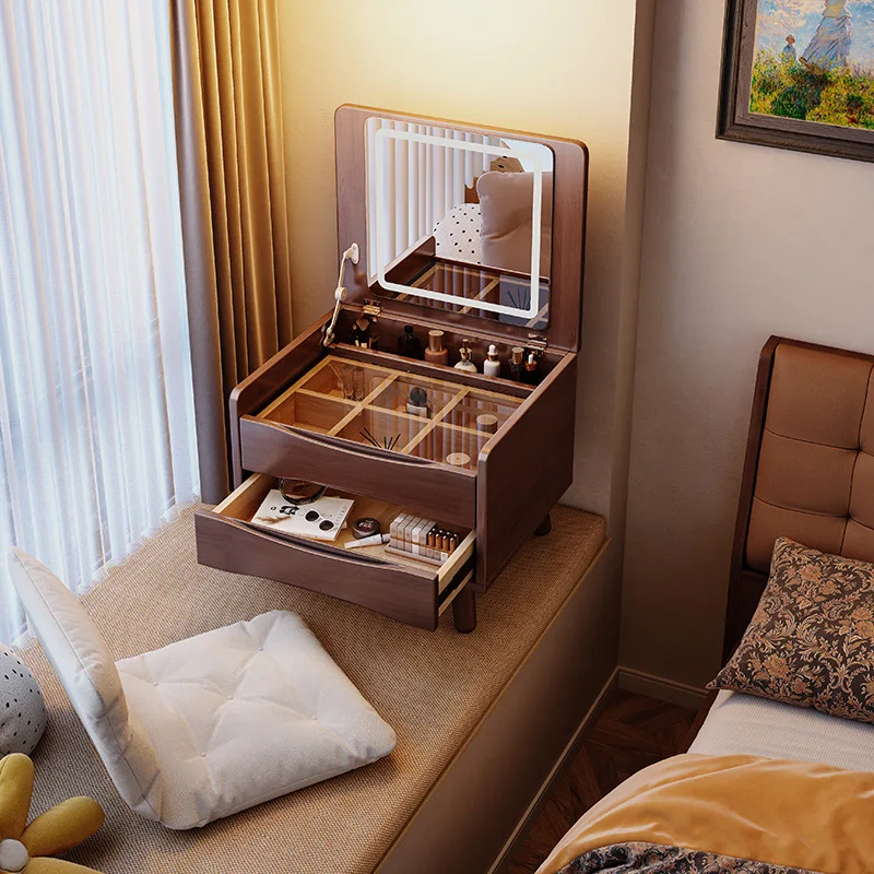 

Solid wood bay window dresser storage cabinet integrated bedroom tatami makeup table small apartment simple bedside makeup cabin