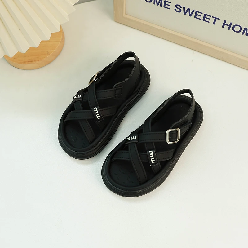 Girls open toe sandals Cross strap Roman shoes 2024 summer new children's sandals girls fashion beach shoes