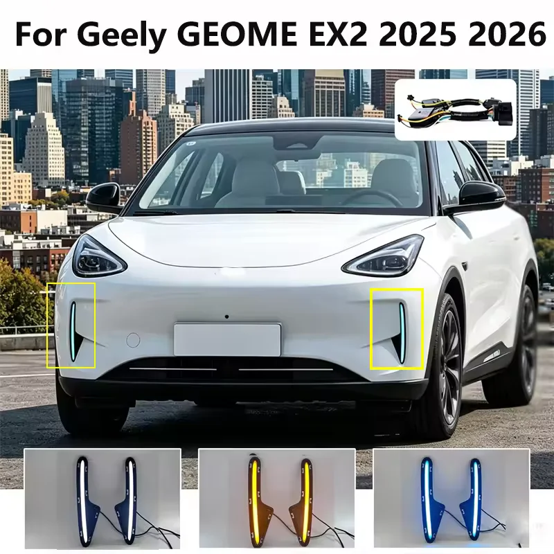 Fit for Geely GEOME EX2 2025 2026 Two Color Car Led Daytime Running Lights DRL Dynamic Turn Signals Front Fog Lights