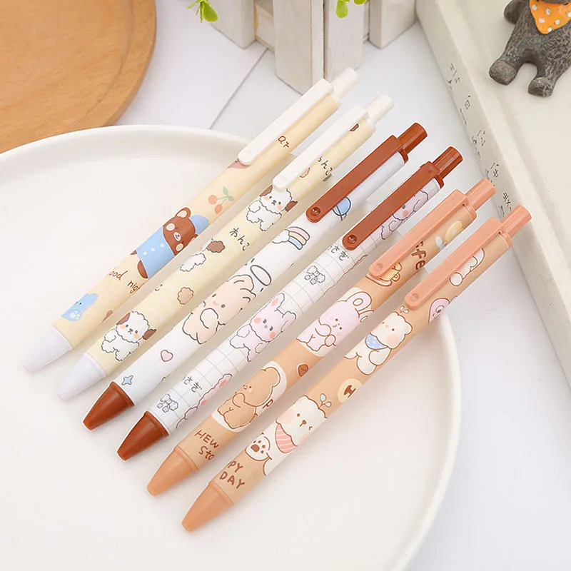 Kawaii 6 PCS PACK Gel Pen Funny Cartoon Style Quick-Drying Carbon Pen Office Aesthetic Stationery Pretty School Supplies