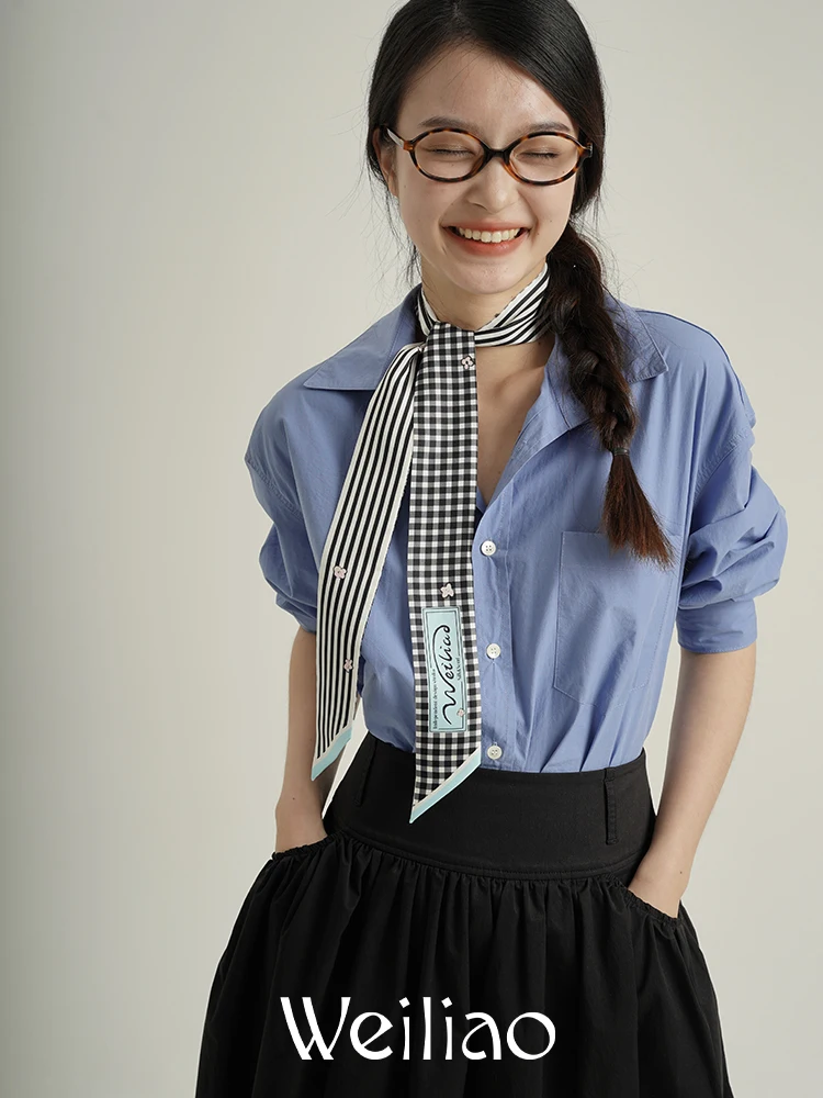 

Weiliao Silk Ribbon Rainbow Plaid Stripe Orange Green Versatile Black White Spring Autumn Long Thin Drifting Belt Scarf