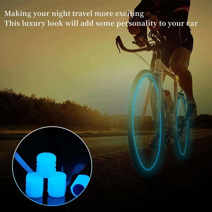 4Pcs Luminous Valve Caps Fluorescent Green Blue Night Glowing Car Motorcycle Bicycle Wheel Styling Tyre Hub Universal Cap Decor