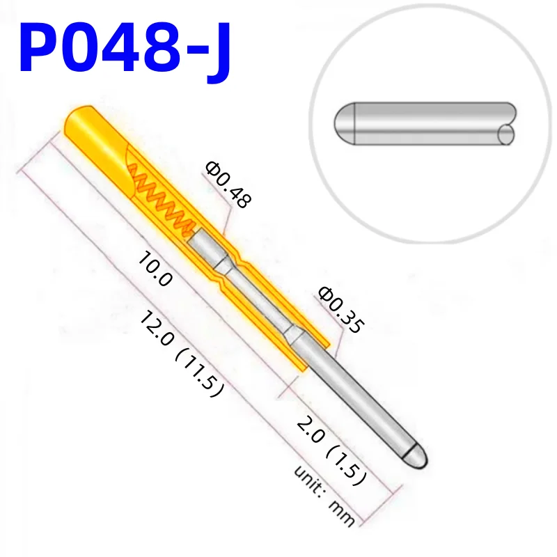 20/100PCS P048-J1 Spring Test Probe Test Pin Pogo Pin P048-J Electric PCB Test Tool 0.35mm/0.48mm/12mm Needle Round Tip Head