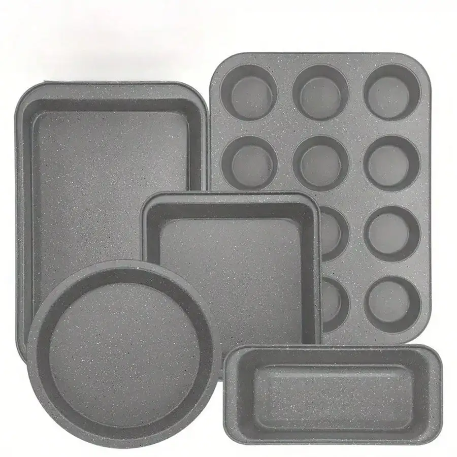 5Piece Bakeware Set, Non-Stick Kitchen Bakeware, Carbon Steel, Including Baking Accessories (Cookie Sheet, Cake Pan, Bread Pan, Muffin Pan, Pizza Pan) - Gray Sprinkles
