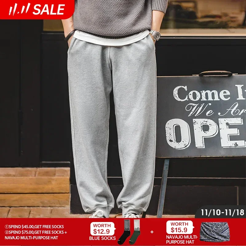 

Maden Vintage Elastic Waist Heavyweight Men's Sweatpants Drawstring Jogger Sport Pants Casual Gray Cotton Loose Training Trouser