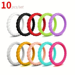 10pcs/set Sporty Twisted Silicone Ring Set Multi Bright Colors For Sports Occasions Comfortable Jewelry For Sporting People
