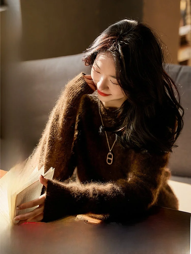 

Вязаный топ Camere Sl, коричневый, U-образный, с волосами королевского ягненка, односторонний вязаный, модный, женский...