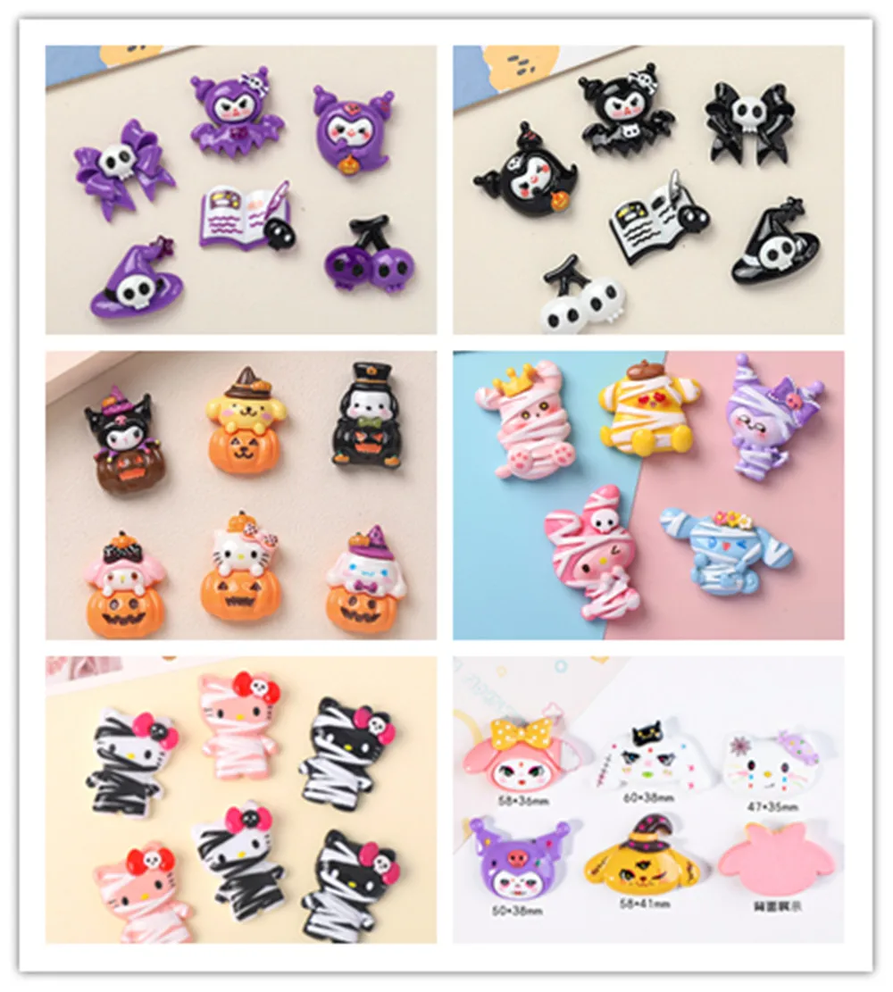 100 Kawaii Resin Sanrio Series Flatback Hallowmas Ghost Witch Cabochon Scrapbook For Phone Decor DIY Jewelry Findings Accessory