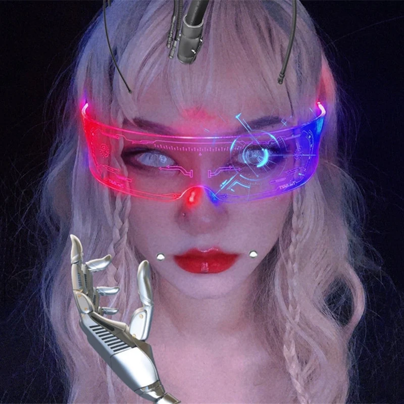 SHAUNA Sense of Future Science Technology LED Luminous Glasses Ins Popular Punk Goggles Party Christmas Colorful Light Shades image 5