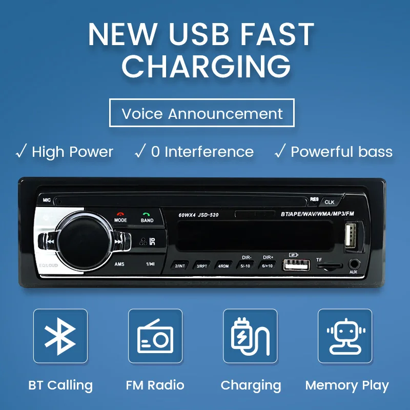 Car Radio Modulator MP3 Player Digital Bluetooth Car Stereo Player FM Radio Stereo With 60W*4 Support USB Charge Adapter for Car