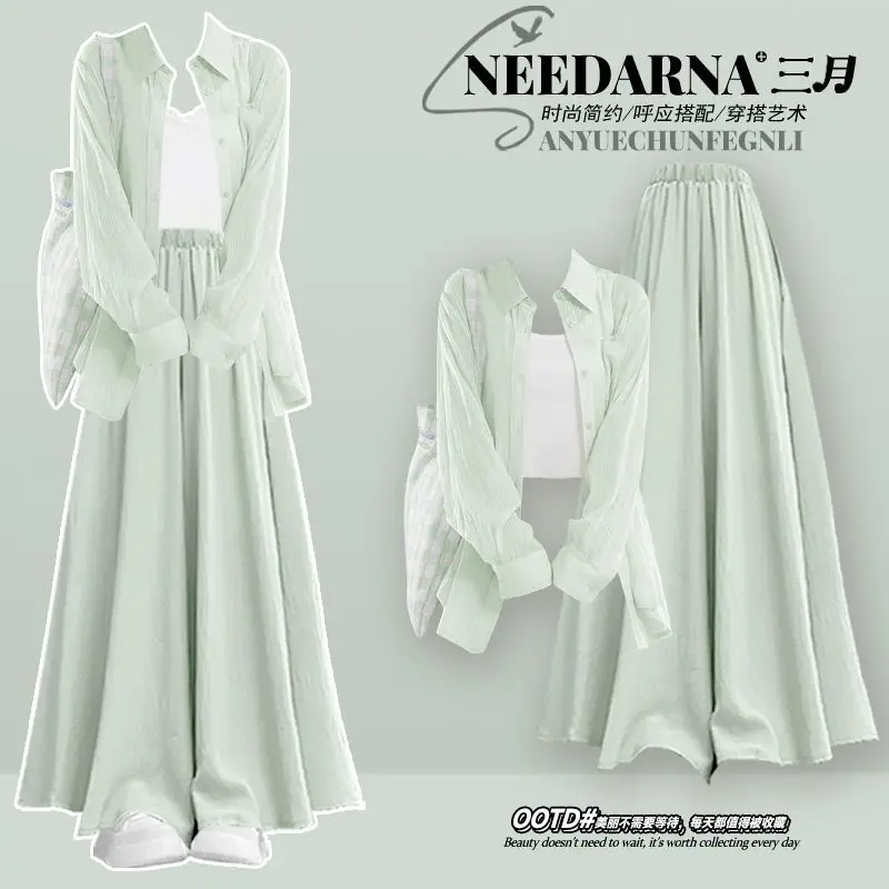 2025 New Spring Summer Popular Dopamine Sunscreen Shirt Suspender with Casual Skirt Pants Three-piece Set for Women