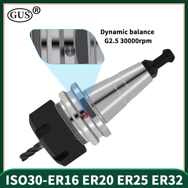 ISO30 Woodworking Tool Holder ER16 ER20 ER25 ER32 Collet Chuck Balancing G2.5 30000rpm With Pull Pin CNC Spindle Lathe Milling