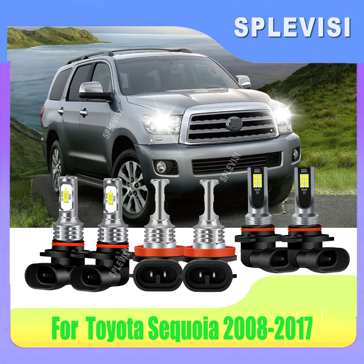 LED White Headlight High Low Beam Foglight car led light For Toyota Sequoia 2008 2009 2010 2011 2012 2013 2014 2015 2016 2017