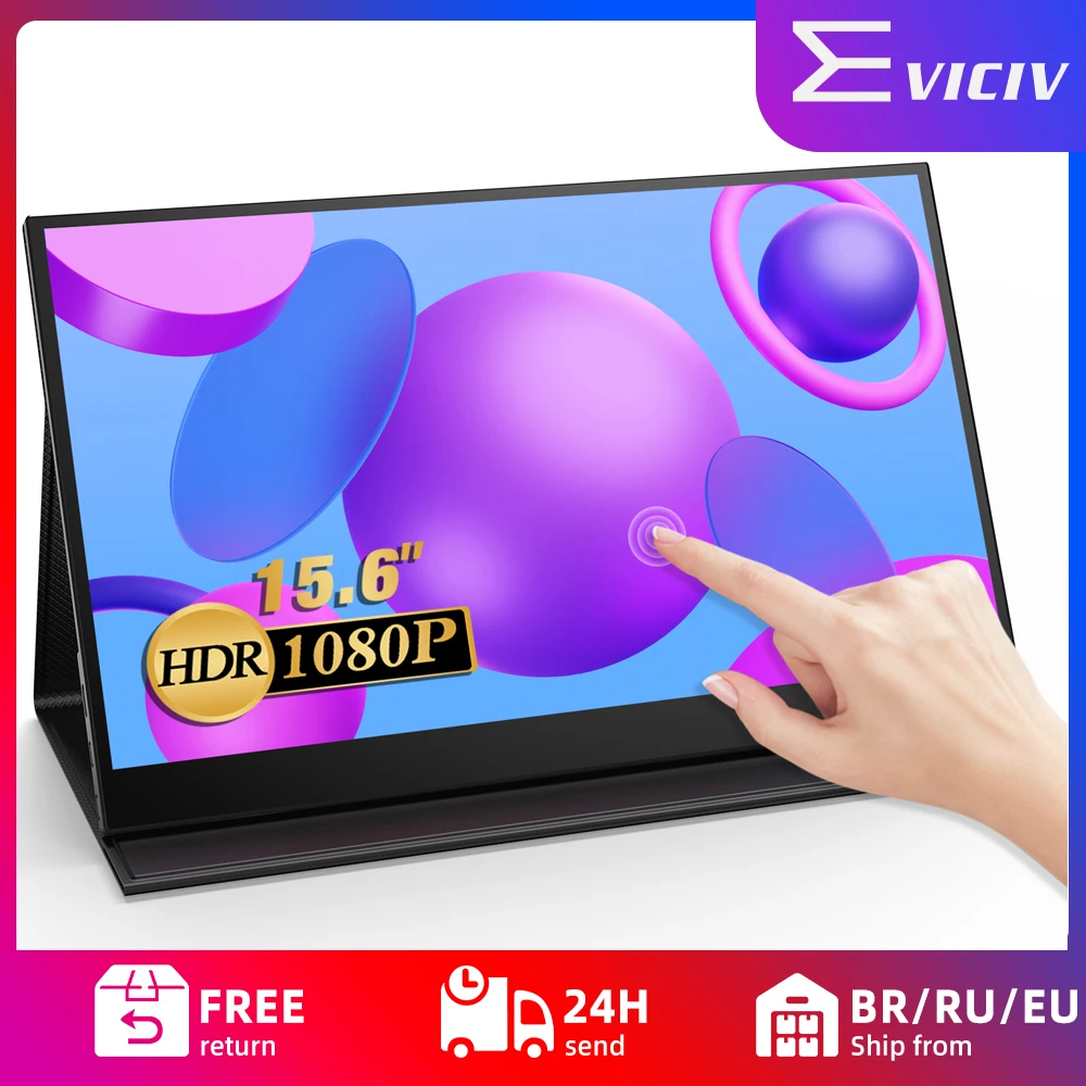 EVICIV Monitor portatile touchscreen da 15,6 pollici Schermo esterno USB-C 1080P FHD Display per computer portatile con doppio tipo C Mini HDMI per laptop PC Telefono Mac Xbox