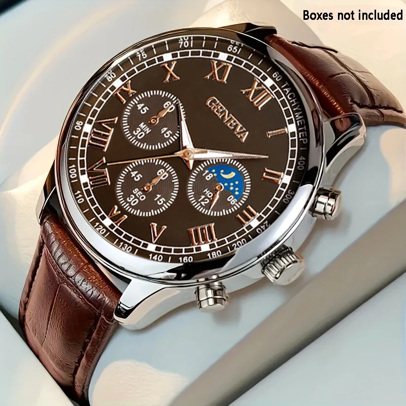 GENEVA High Quality Men's Luxury Belt Fashion Quartz Watch Men Round Business Student Sport Waterproof Glow Clock