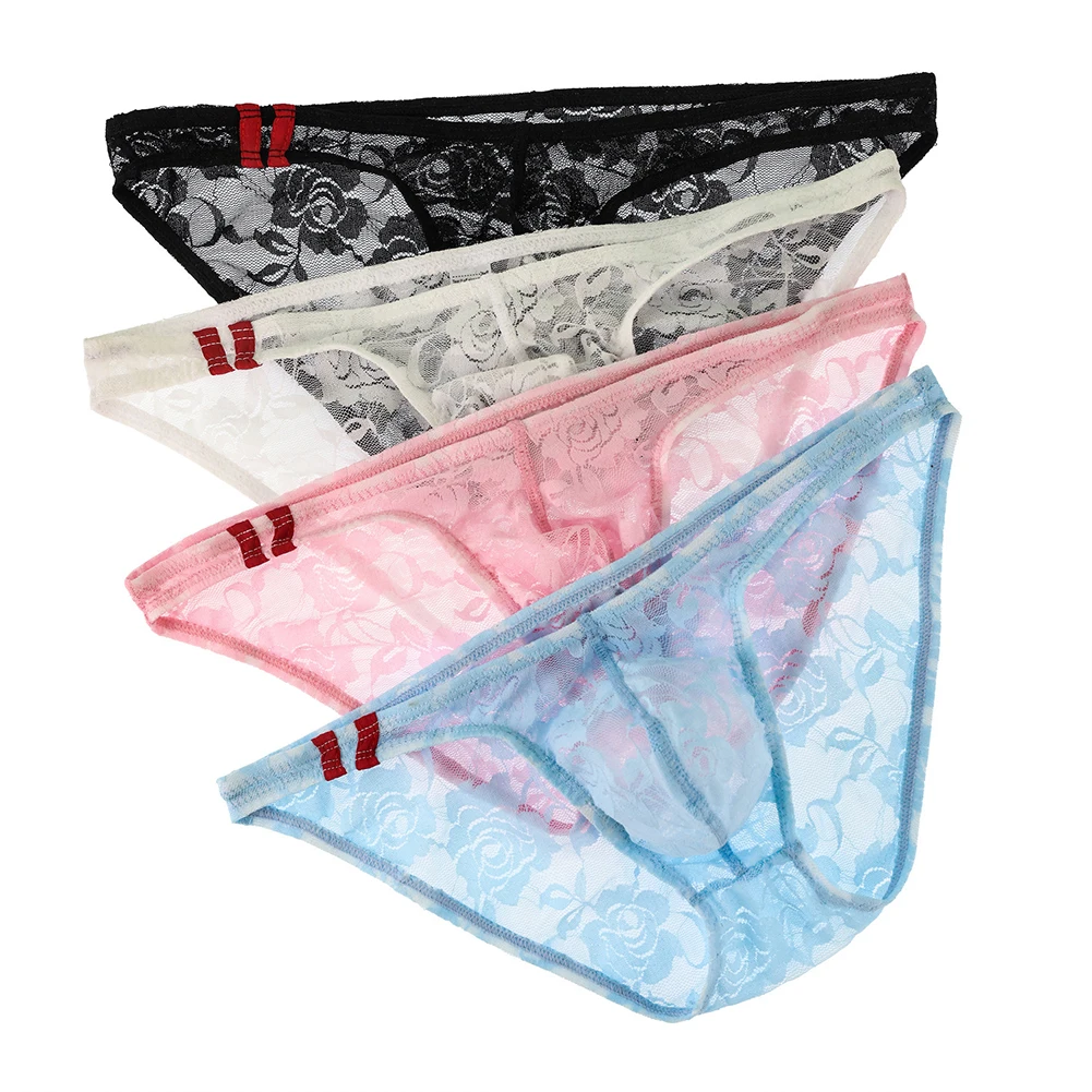 

Mens Low Rise Briefs Underwear with Transparent Flower Lace and Bulge Pouch Design Lightweight for All Seasons