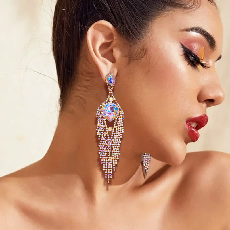 

Женские серьги-капли со стразами, 2025 г., аксессуары Drag Queen, большие блестящие серьги с кристаллами, эффектные висячие серьги, ювелирные изделия, подарок на вечеринку