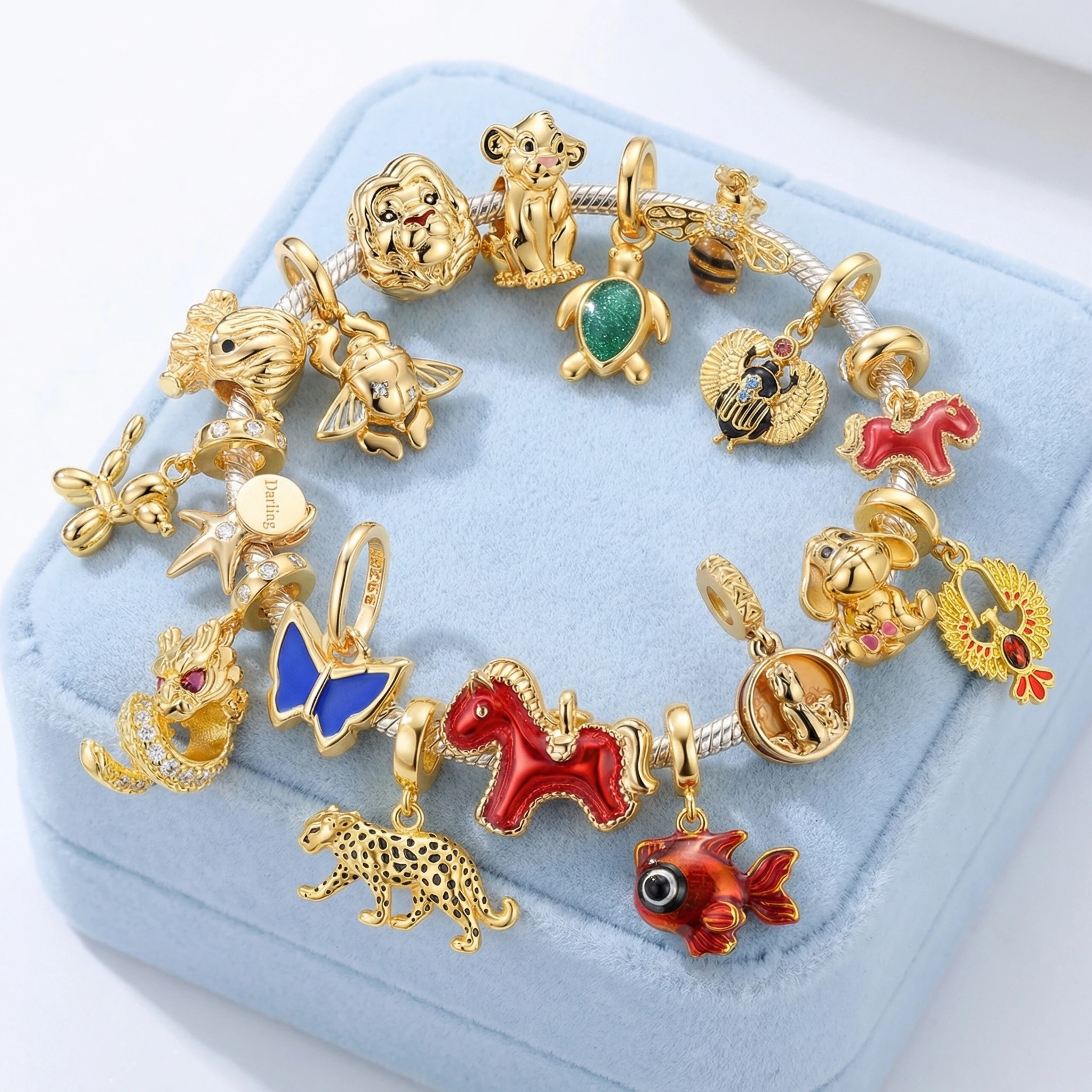 

2026 New Gold Charms Fit Original Bracelet Lion King Horse Butterfly Bee Leopard Highland Cow Enamel DIY Jewelry Gift for Women