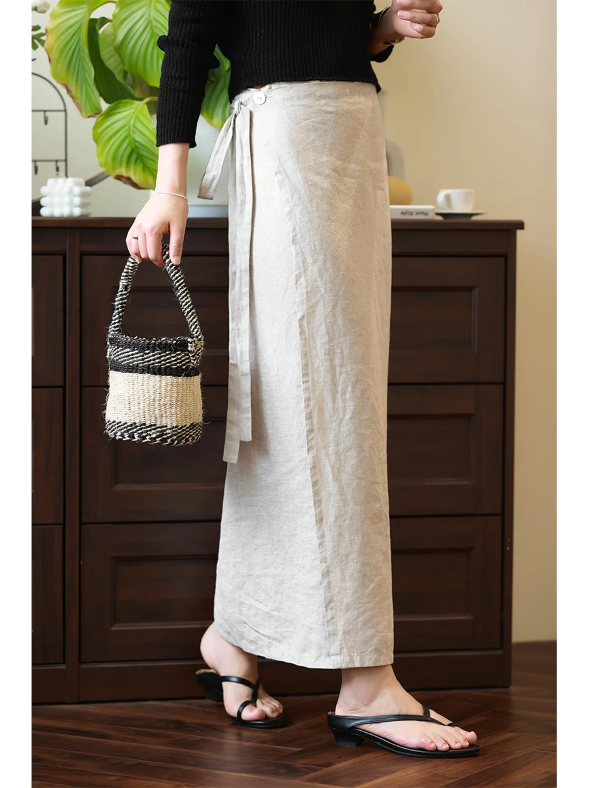 

Slimming A-Line f Skirt Thin Wraparound Slim Fit High Waist Linen Blend Casual High Waist Wrap Skirt for Ladies