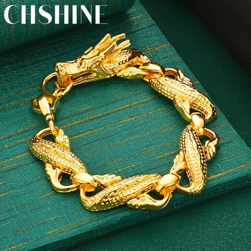 925 Sterling Silver 18K Gold Bracelets Domineering Men'S Women Big Dragon Chain Wedding Party High Quality Fashion Jewelry 20cm