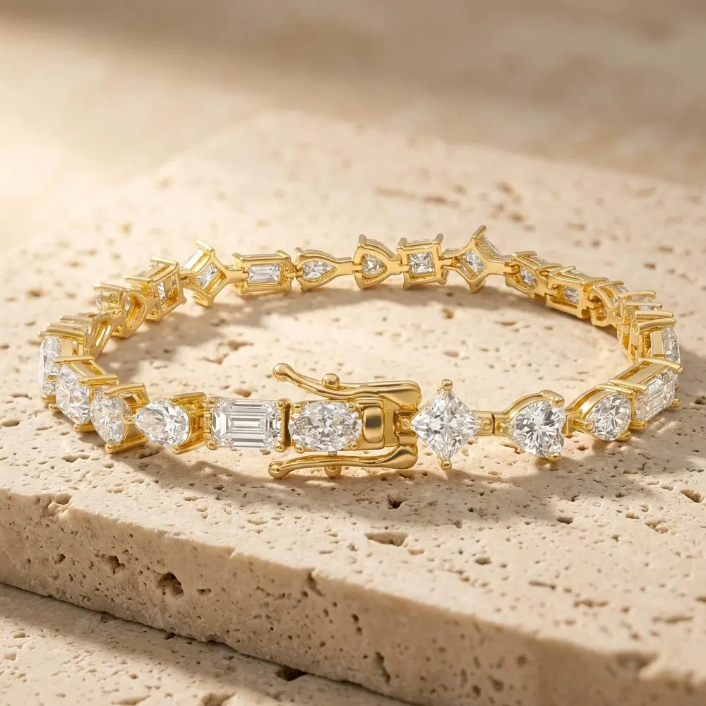 KANOLAN Moissanite Tennis Bracelets for Women Mixed Cutting Pear Oval Heart Princess Cut Lab Diamond S925 Silver Bridal Bracelet