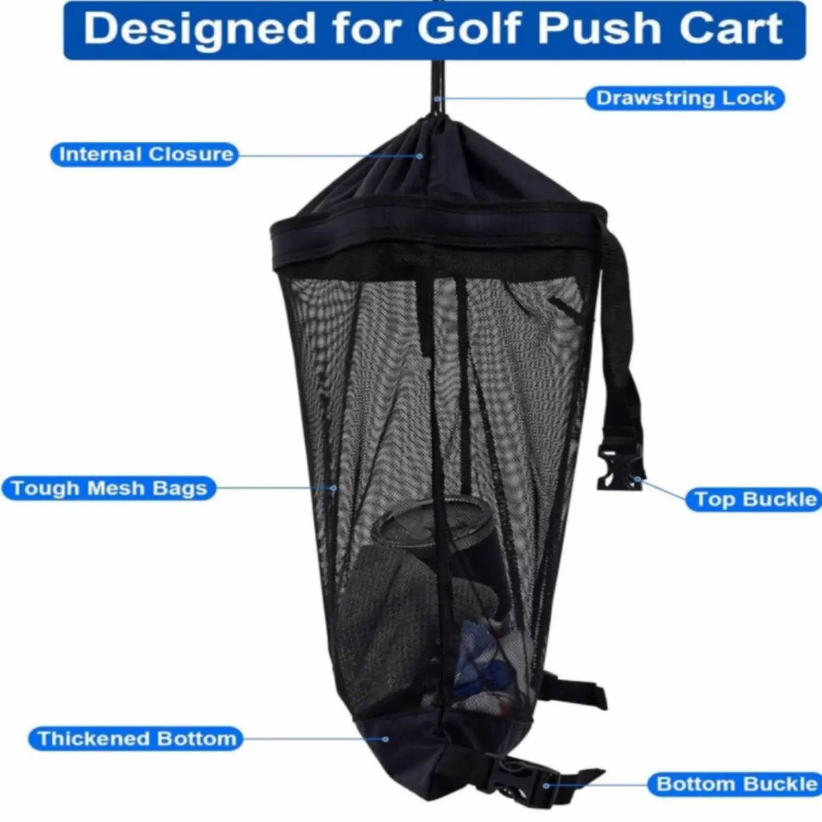 

Golf Push Cart Storage Bag,Net Mesh Basket,Mesh Organizer Holder for Hat Camping