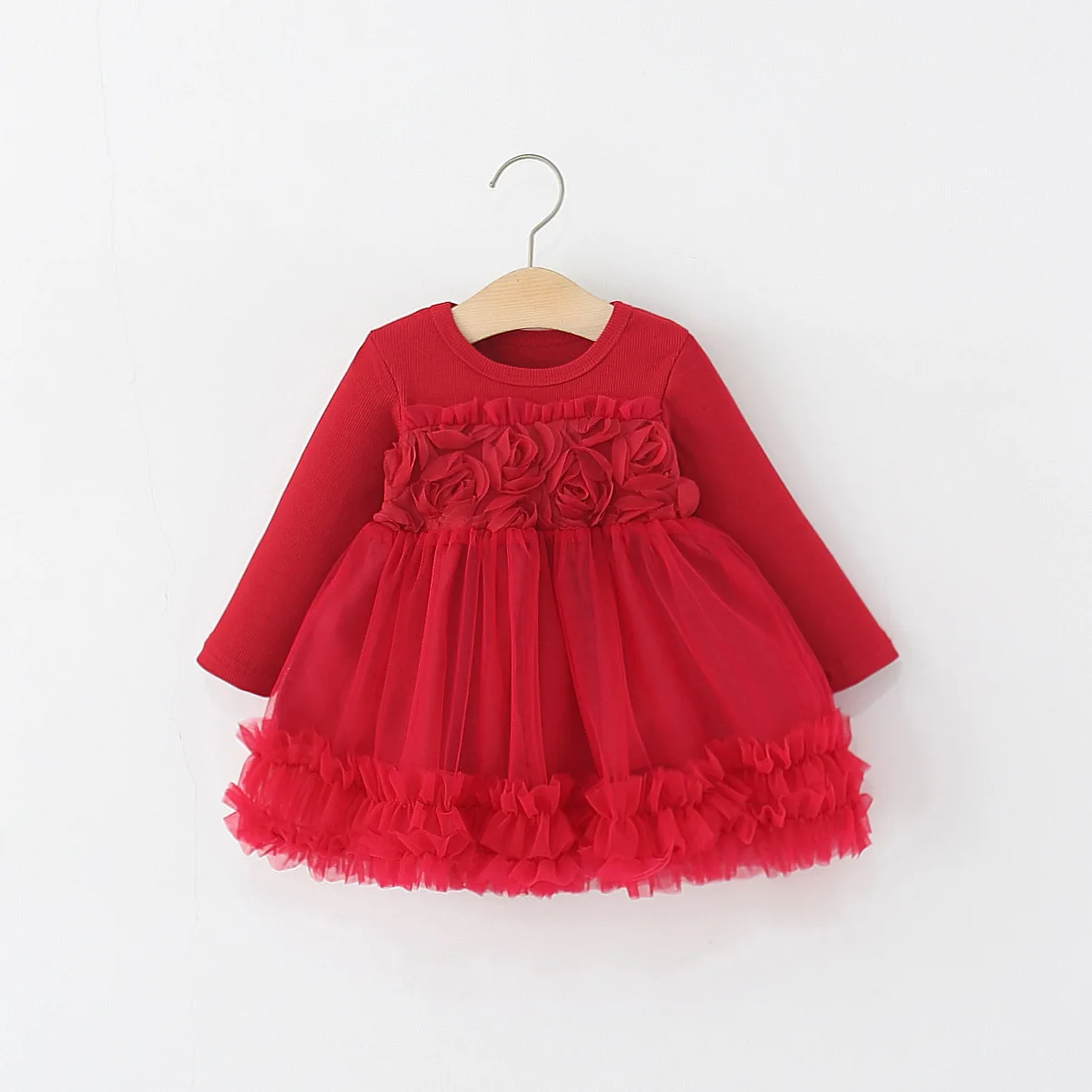 New Arrival Flower Girl Dress for Wedding Party Pink Knit Long Sleeved Princess High Quality Dress Baby Girl Dress