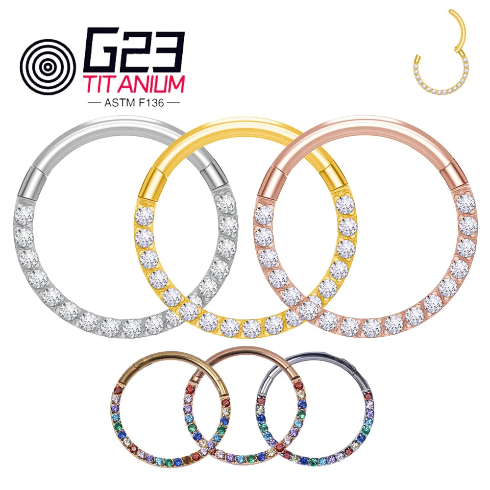 Colorful G23 Titanium CZ Hinged Pitch Ring Nose Ring Open Small Nasal Septum Cartilage Women Earring Perforated Body Jewelry