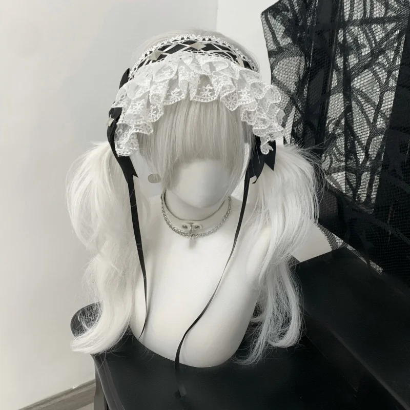 Novo artesanal original y2k rebite laço arco bandana doce lolita subcultura chapelaria halloween cosplay escuro gótico bandana