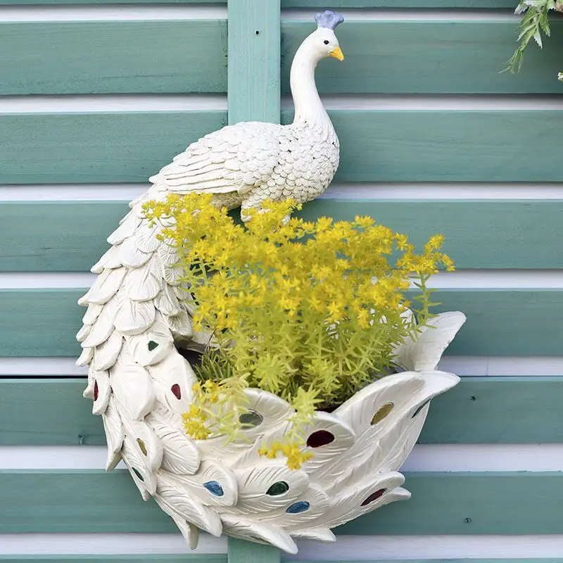 Garden balcony wall creative peacock wall hanging flower pot outdoor courtyard wall decoration pendant succulent flower device