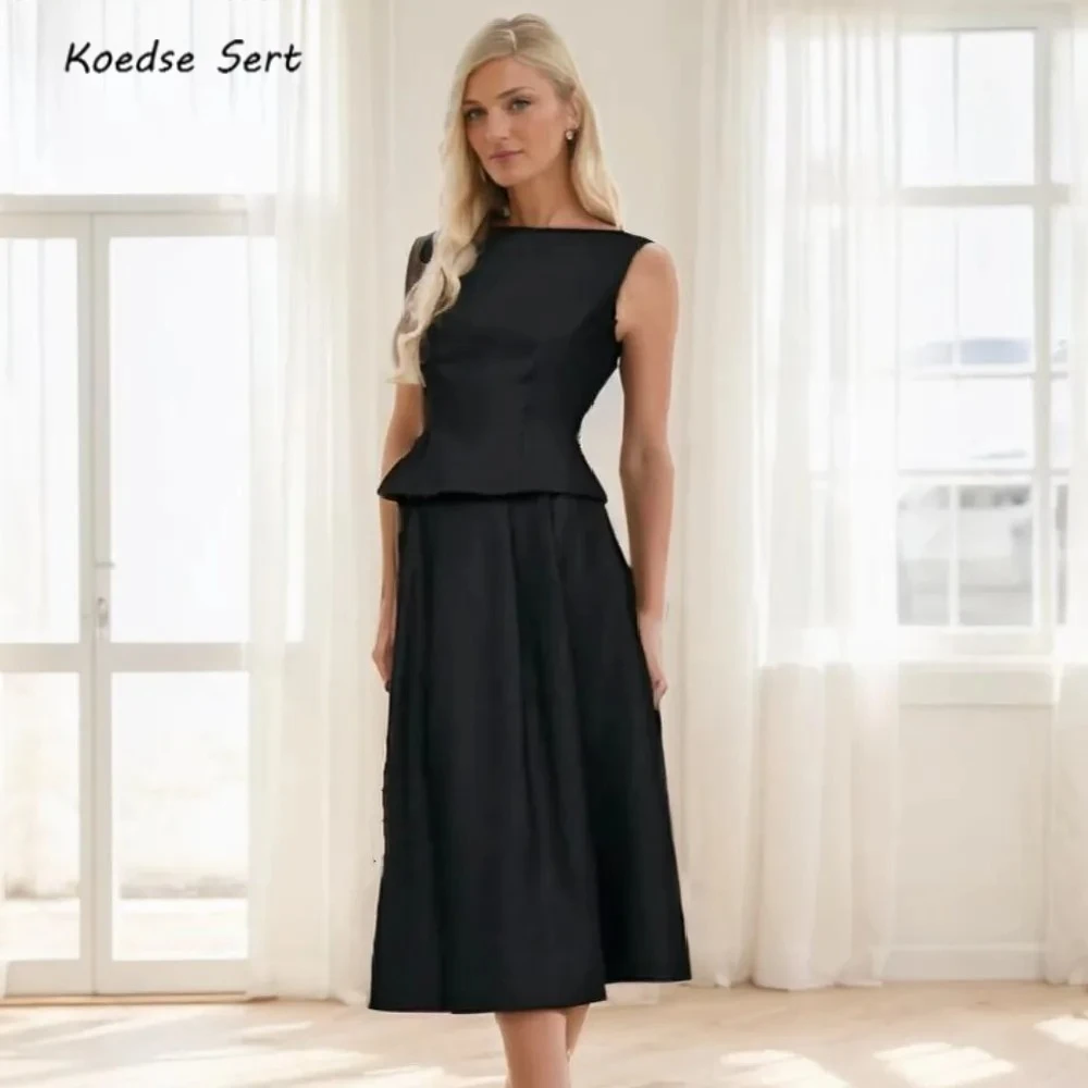 

2025 Женская хлопковая льняная майка с круглым вырезом на боковой молнии с высокой талией и рюшами, длинная юбка миди с подкладкой, костюмы из 2 предметов, 1 комплект, черный