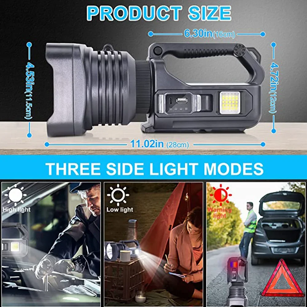 Powerful Dual Head Searchlight Outdoor Emergency Lighting Repair Light Rechargeable Super Bright P50 Flashlight Waterproof Torch