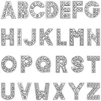 Shoe Charms Glitter Rhinestone Letter Silver Crystal Alphabet DIY Alloy Shoe Decorations Jewelry Slider Bracelet Wristbands